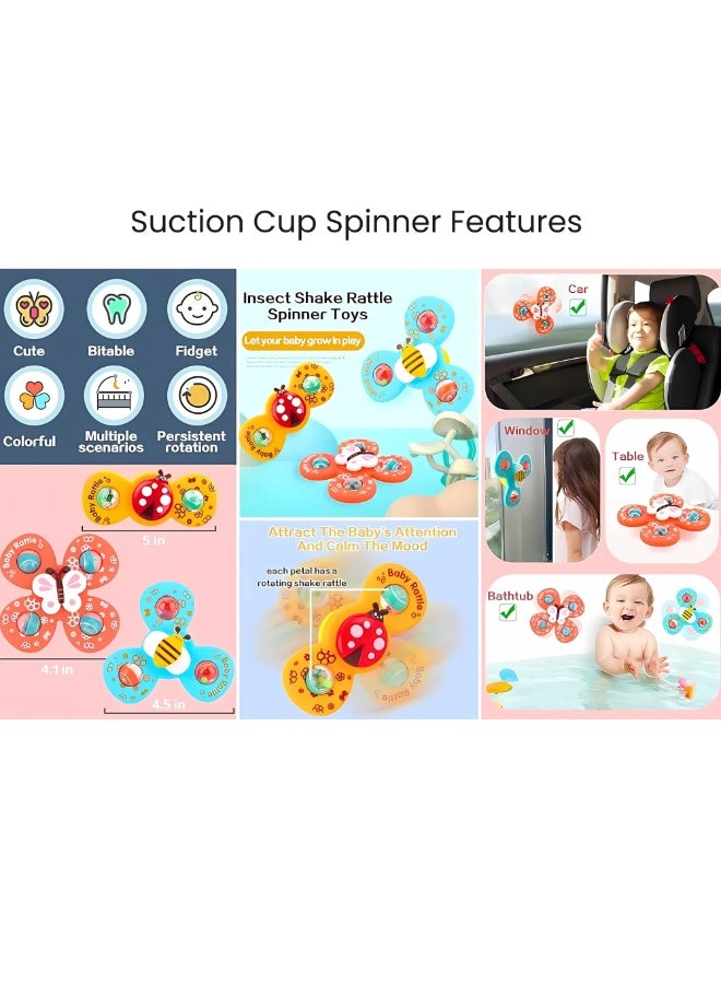VIO 3 PCS Pop Suction Cup Spinner Toy Baby Toys for 1 2 3 Year Old Boy Girl Baby Bath Toy Airplane Car Travel Friendly Toys Table Toy Window Toys Strong Suction Spinning Toys Fidget Spinner Rotating Sensory Toys Bath Toys for Baby Toddler Kids Party Favors Basket Stuffer Birthday Gift Spinning Tops Baby Safe Bath Pool Water Toys with Rustling Whirring Sounds Baby Rattle Gifts for 1 year Old  - Image 4