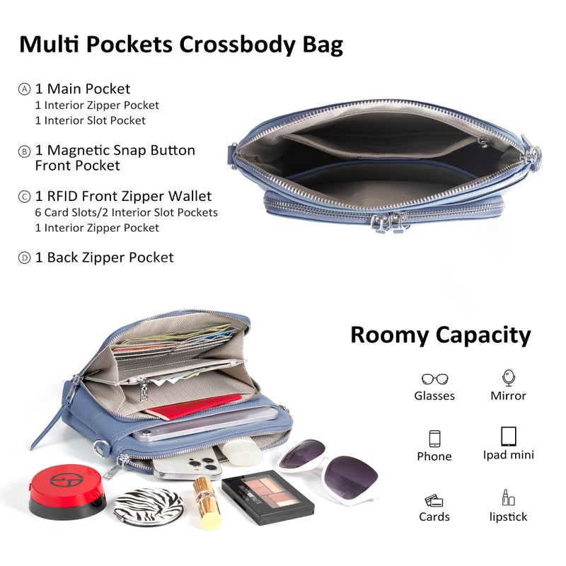befen Real Leather Crossbody Bags for Women Small Shoulder Cross Body Purses for Woman with Built in RFID Wallet Blue - Image 5