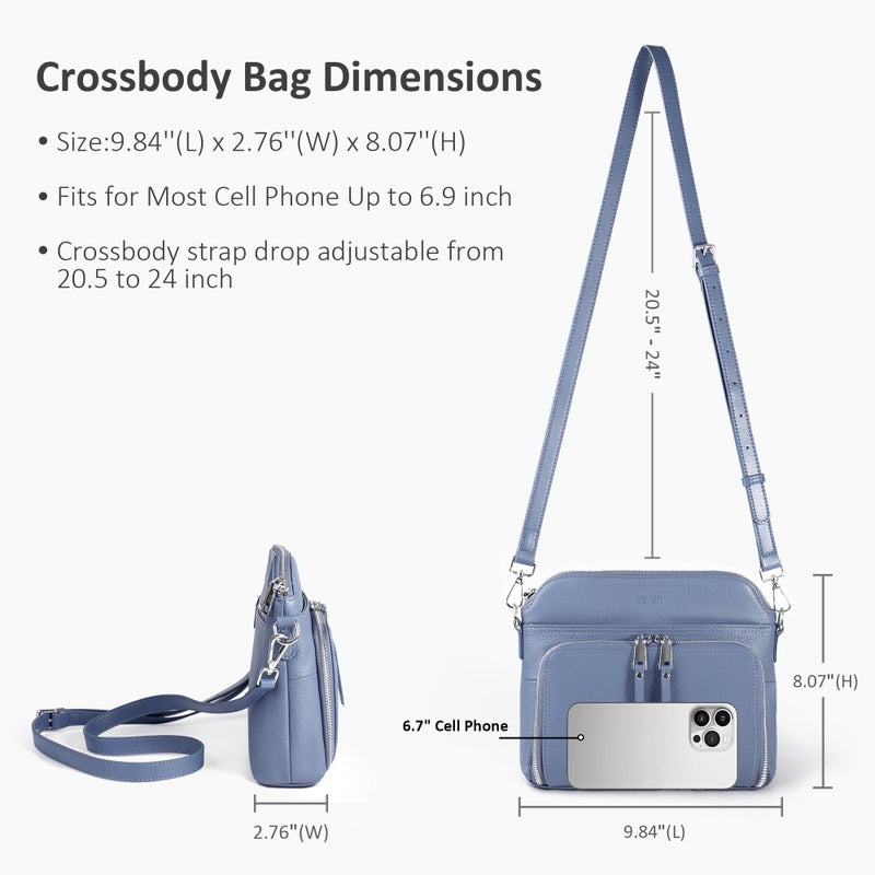 befen Real Leather Crossbody Bags for Women Small Shoulder Cross Body Purses for Woman with Built in RFID Wallet Blue - Image 4