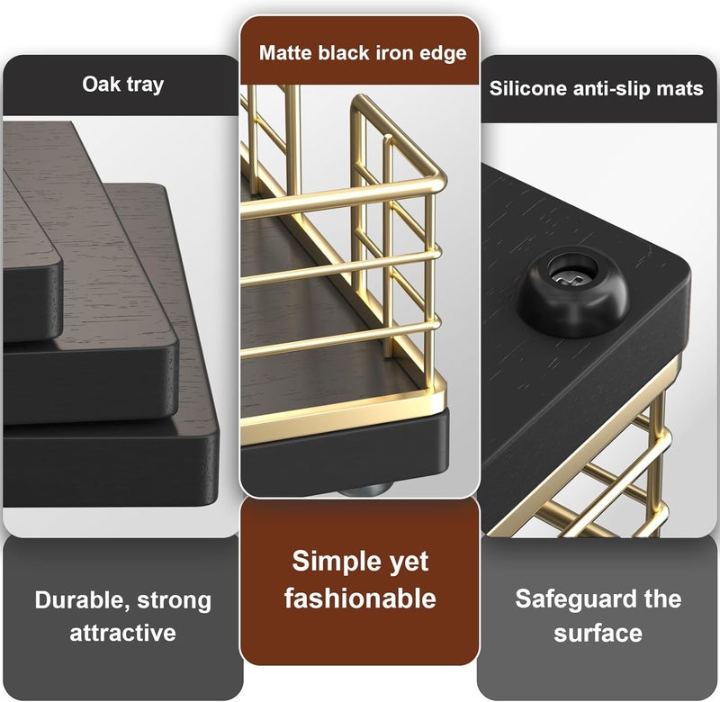 Wican Guest Towel Holder Tray for Bathroom, Oak and Iron Napkins Holder for Powder Room Dinning Table Wooden Basket for Disposable Paper Hand Towels Gold and Black - Image 4