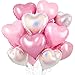 Biapian Pink and Silver Heart Balloons 10 Pcs Pink Laser Silver Heart Shaped Balloon 18 Inch Metallic Glitter Stars Foil Balloons for Girls Women Princess Brithday Baby Shower Valentines Party Decorations - Image 2