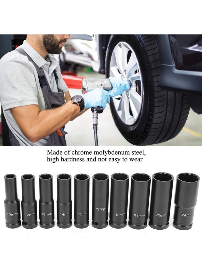 Professional Impact Socket Set Pneumatic Thickening 10 12 13 14 15 17 19 21 22 24, 10 Pcs Socket Set  1/2"  - Image 4