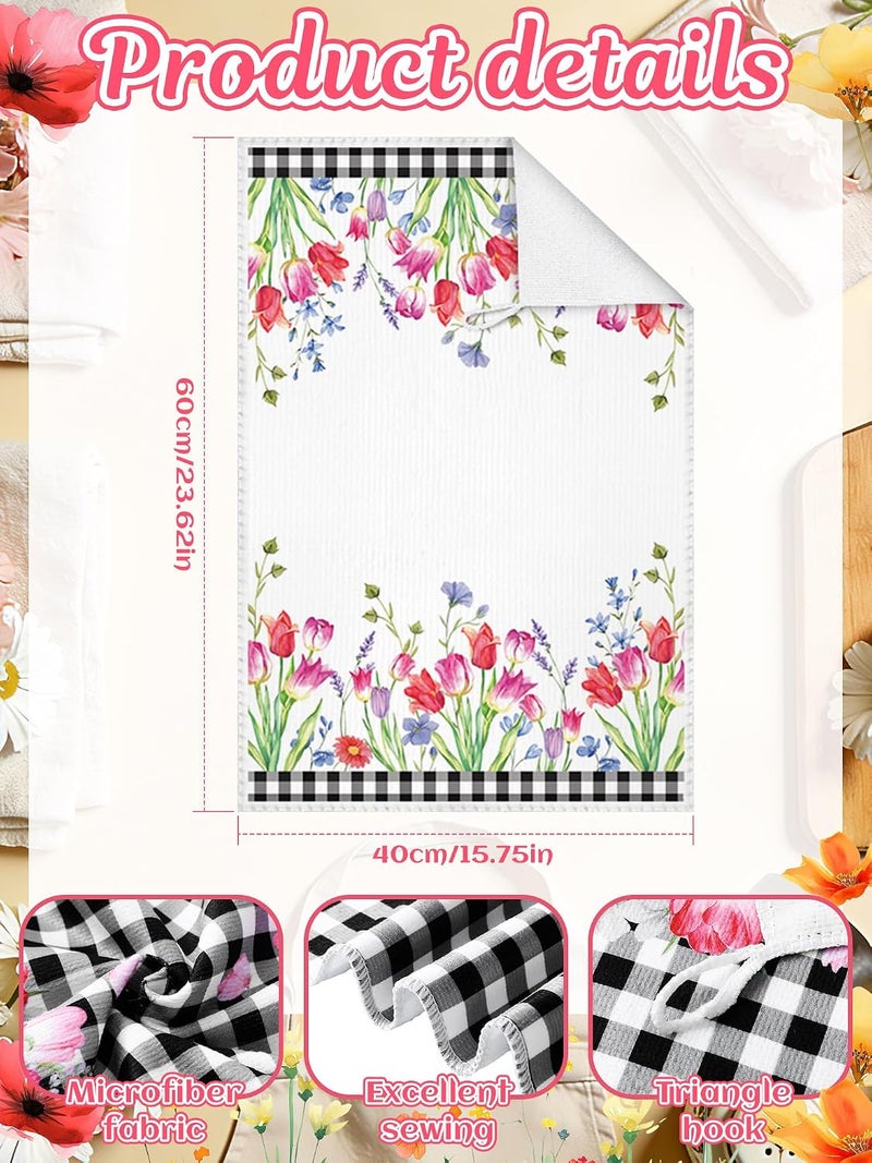 Bencailor 4 Pcs Sunflower Kitchen Towels Summer Fall Flower Floral Sea Beach Lemon Hand Dish Towels Fast Drying Decor Housewarming Gift for Cooking Kitchen Bathroom(Pink,Tulip) - Image 2