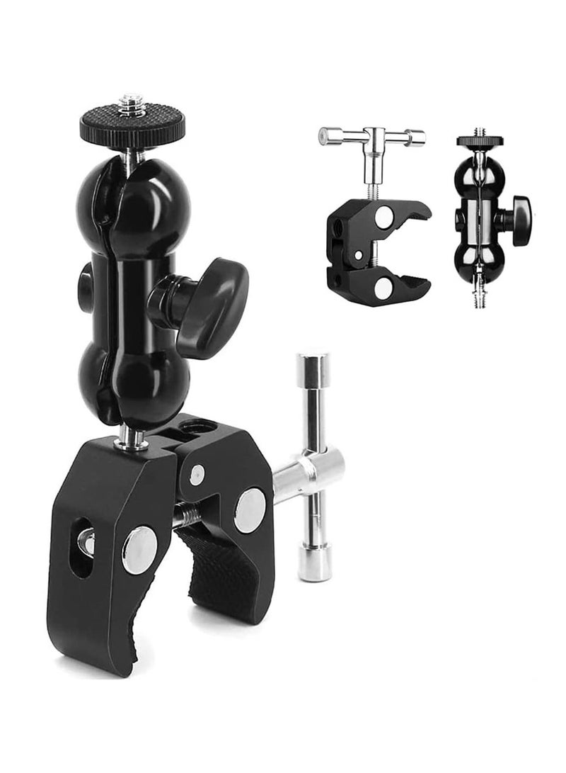 Camera Clamp, Magic Arm, Double Ball Head Adapter, for Canon Nikon DSLR Camera/for Gopro/LED Lights (Black) - Image 1