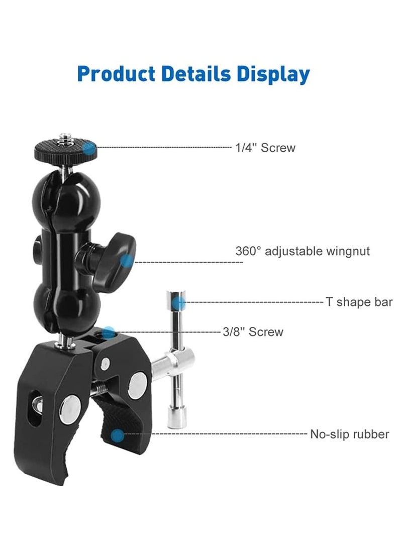 Camera Clamp, Magic Arm, Double Ball Head Adapter, for Canon Nikon DSLR Camera/for Gopro/LED Lights (Black) - Image 5