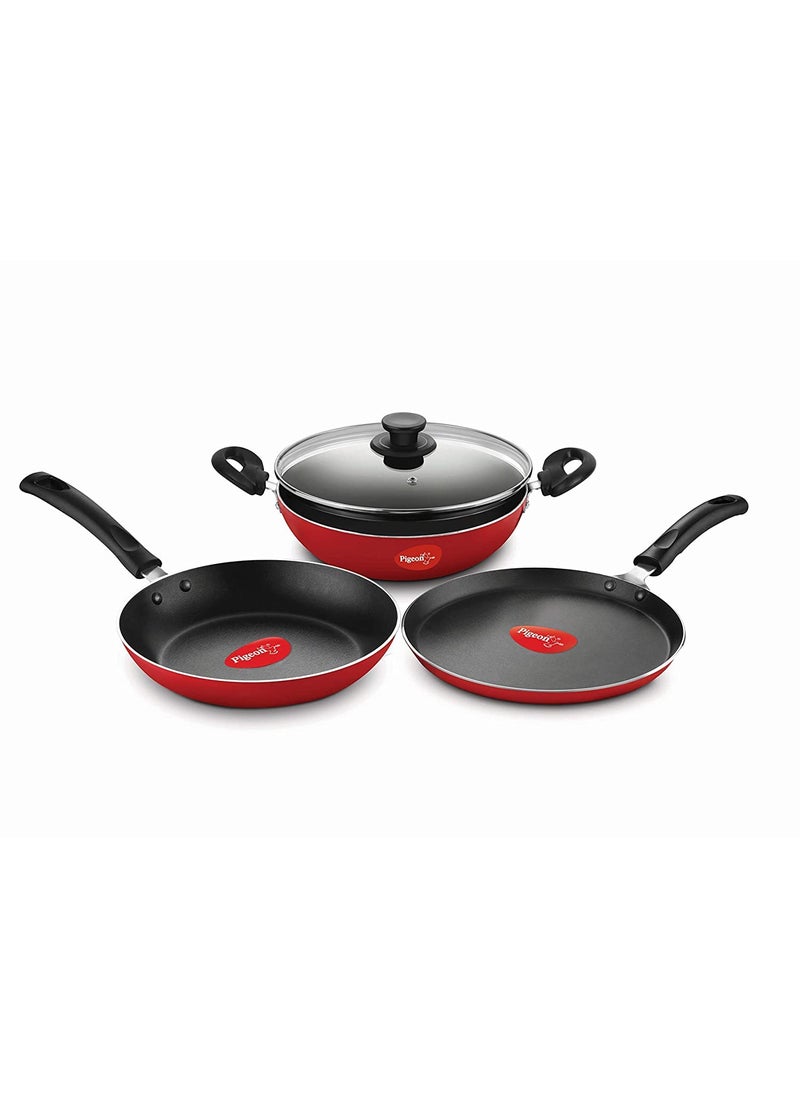 pigeon Pigeon Vita 4 PC Induction Base Non Stick Cookware Set, Red 