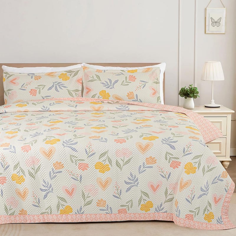 VAS COLLECTIONS Ultrasonic Bedcover Bedsheet Quilt Bedspread with 2 King Size Pillow Covers 90 x 100 inches Decorative Bed Cover King Size (White Hearts) - Image 1