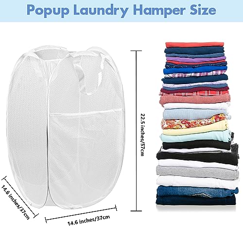 DUCOO Pop Up Laundry Hamper 70L Collapsible Mesh Laundry Basket with Side Pocket Foldable Dirty Clothes Hamper with Sturdy Reinforced Handles for Home Dorm Bedroom Travel Storage White 2Pack - Image 3