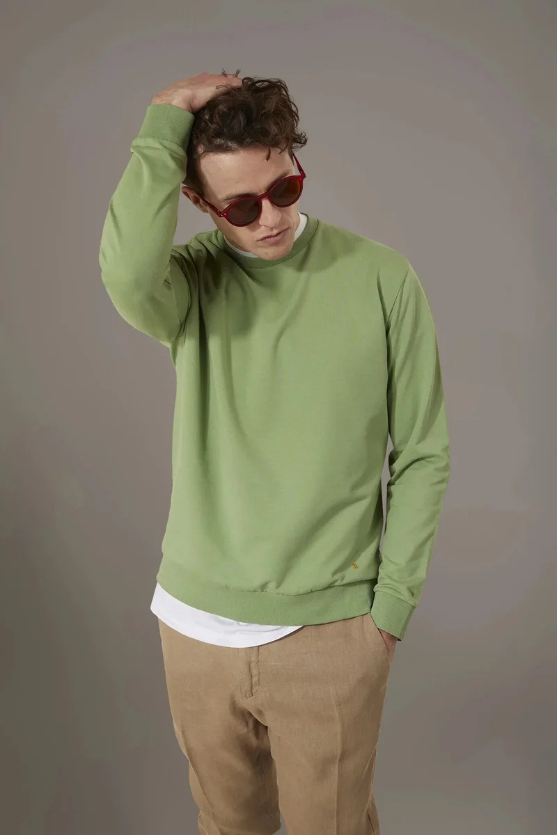 Doppelganger Round neck 100% cotton sweatshirt - Apple Green