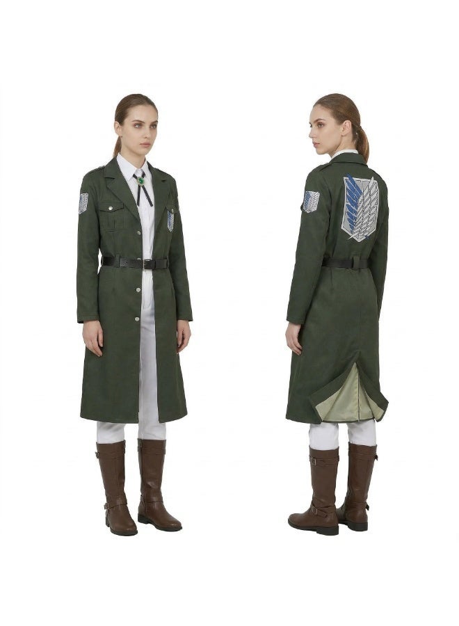 Loquat Attack on Titan Survey Corps 5-Piece Adult Cosplay Costume，Adult Cosplay uniforme With Green Long Trench Coat、White Shirt、Tie、Belt  Trousers，Anime Cosplay Costume for , anime festivals, and daily wear - Image 3