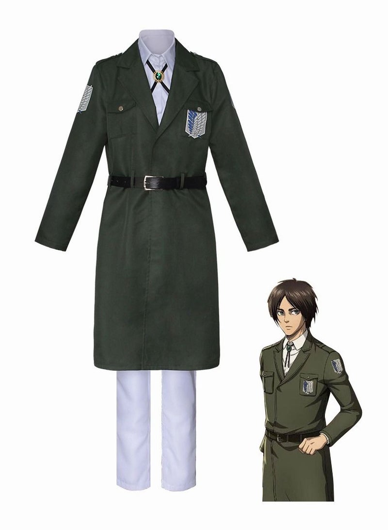 Loquat Attack on Titan Survey Corps 5-Piece Adult Cosplay Costume，Adult Cosplay uniforme With Green Long Trench Coat、White Shirt、Tie、Belt  Trousers，Anime Cosplay Costume for , anime festivals, and daily wear - Image 1