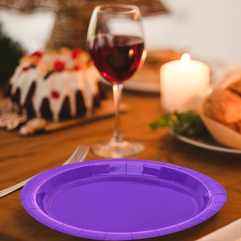 QZYL Disposable Paper Plates Set, 50 PCS Purple Dinner Paper Plates, Round 9 Inches Party Plates Pack for Daily Meal Picnic Anniversary Mardi Gras Carnival Festival Gathering Party Supplies - Image 4