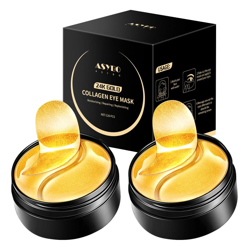 ASYBO Under Eye Patches, 120 Pcs Golden Under Eye Mask, Eye Treatment Mask for Under Eye Bags, Dark Circles, Puffy Eyes, Fine Lines, Anti-Aging and Anti-Wrinkle, Collagen Eye Mask Skincare - Image 1