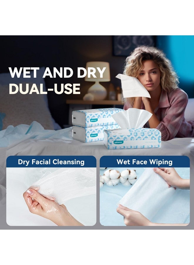 وينر مناشف الوجه الناعمة من وينر - مناديل جافة مصنوعة من القطن الأمريكي بنسبة 100%، 300 منديل قطني غير معطر للبشرة الحساسة، معتمدة من OEKO-TEX، مناشف وجه للاستخدام مرة واحدة، لإزالة المكياج، عبوة من 3 قطع - Image 5
