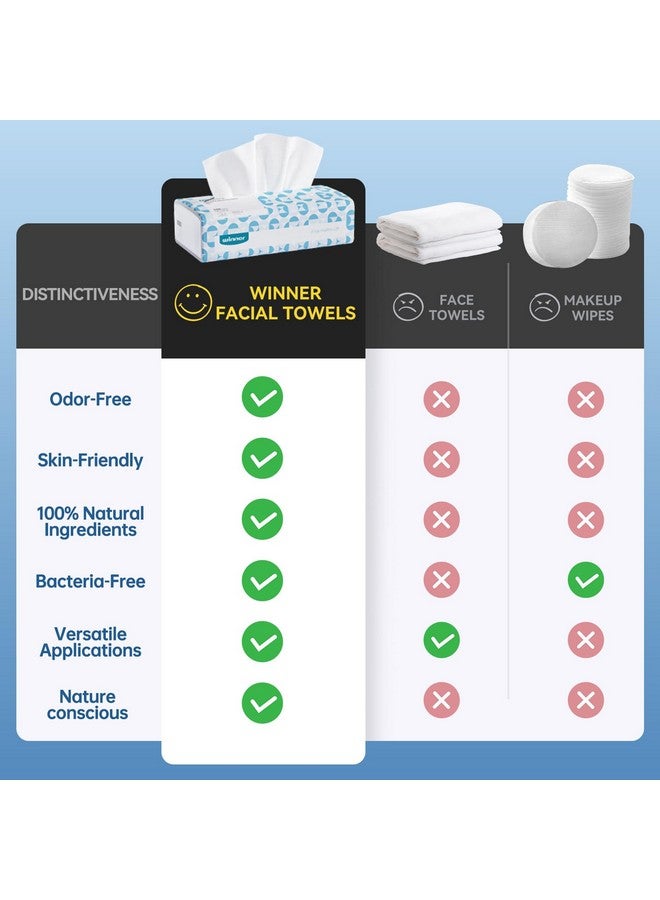 وينر مناشف الوجه الناعمة من وينر - مناديل جافة مصنوعة من القطن الأمريكي بنسبة 100%، 300 منديل قطني غير معطر للبشرة الحساسة، معتمدة من OEKO-TEX، مناشف وجه للاستخدام مرة واحدة، لإزالة المكياج، عبوة من 3 قطع - Image 4