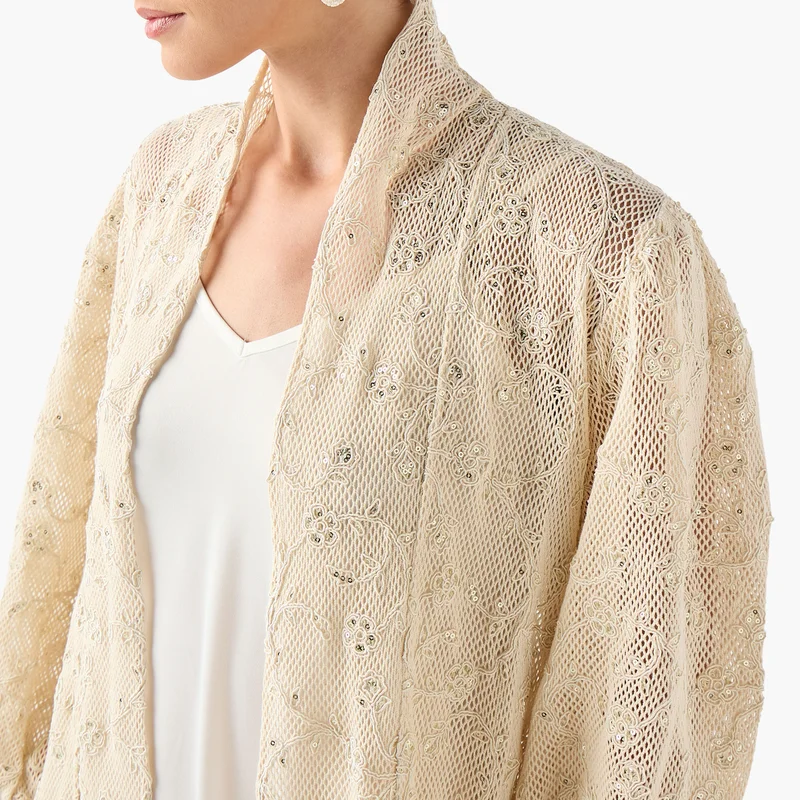 Iconic Iconic Sequinned Detail Open Front Lace Kimono Shrug