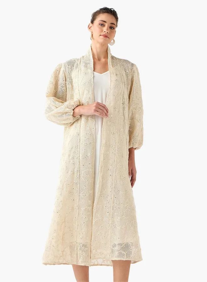 Iconic Iconic Sequinned Detail Open Front Lace Kimono Shrug