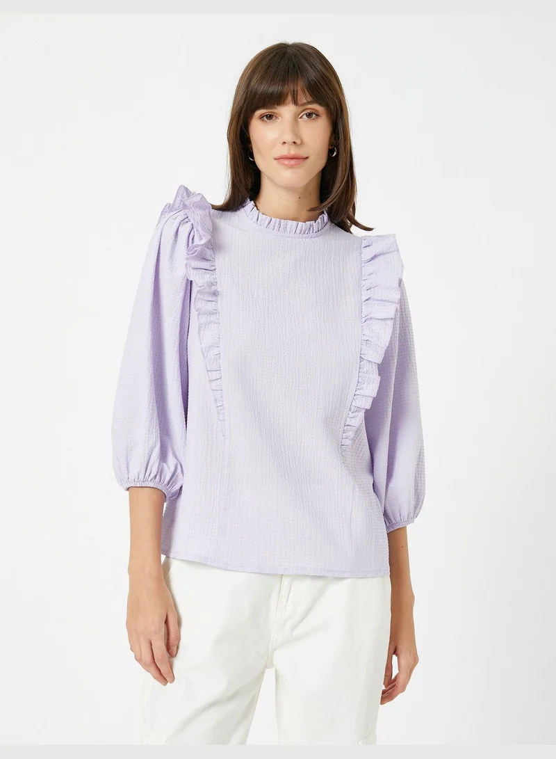 KOTON Frilled Blouse High Neck Puff Sleeve