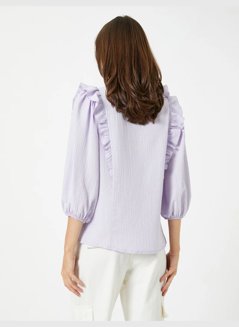 KOTON Frilled Blouse High Neck Puff Sleeve