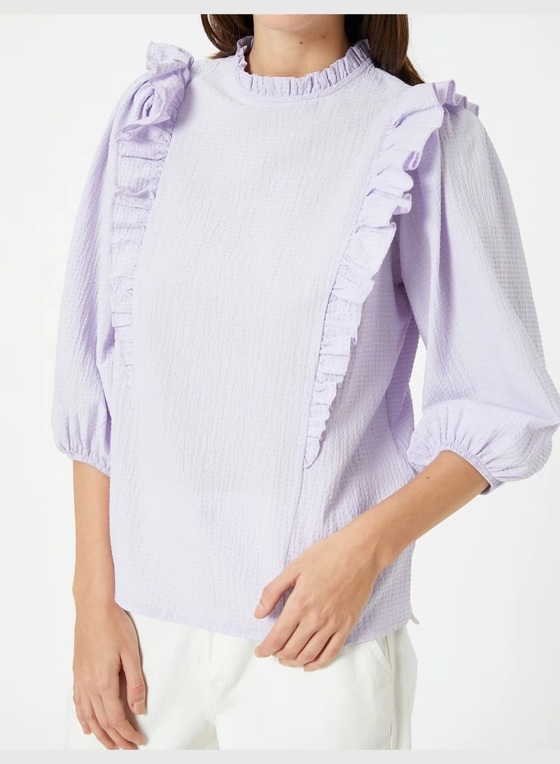 KOTON Frilled Blouse High Neck Puff Sleeve