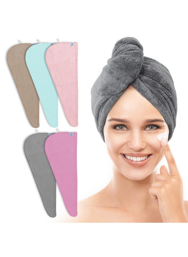 TENSTARS TENSTARS Microfiber Hair Towel Wrap (Grey+Pink+Brown+FrozenBlue+FrozenBerry, 5) - Image 1