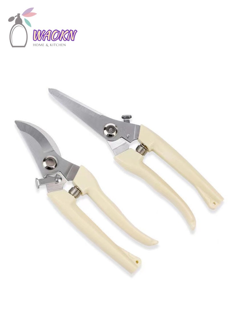 WAOKN 2pcs Stainless Steel Scissors Fruit Tree Scissors Pruning Artifacts Greening Grafting Garden Gardening Scissors Powerful Scissors Suitable for Kitchen Hotel Barbecue Excellent Springs Long-Term Use  - Image 1