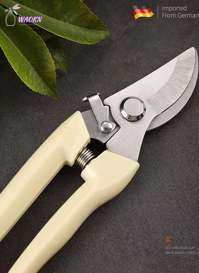 WAOKN - 2pcs Stainless Steel Scissors Fruit Tree Scissors Pruning Artifacts Greening Grafting Garden Gardening Scissors Powerful Scissors Suitable for Kitchen Hotel Barbecue Excellent Springs Long-Term Use - Image 1