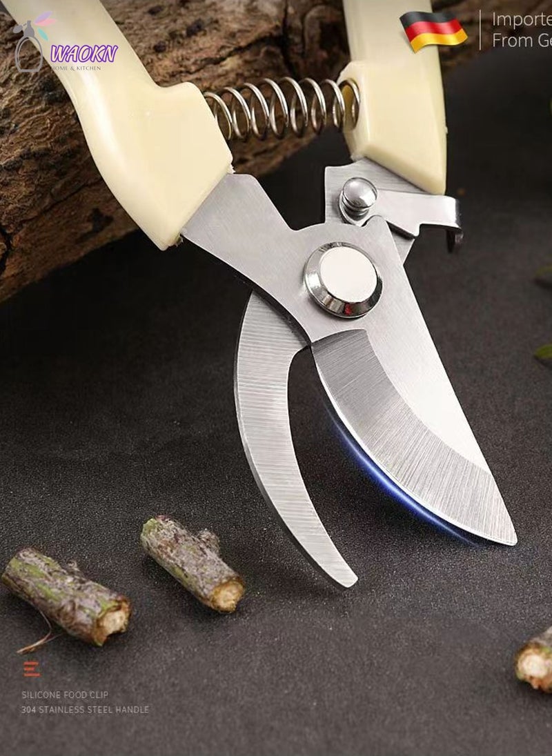 WAOKN 2pcs Stainless Steel Scissors Fruit Tree Scissors Pruning Artifacts Greening Grafting Garden Gardening Scissors Powerful Scissors Suitable for Kitchen Hotel Barbecue Excellent Springs Long-Term Use  - Image 5