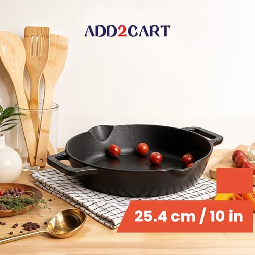 Add2Cart Pre Seasoned Cast Iron Skillet | Fry Pan | Iron Pan | Cast Iron Cookware| Cast Iron Frying Pan with 2 Side Handles | Gas and Induction Compatible, 10inch, Black - Image 2