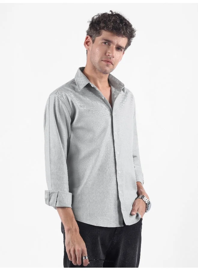 Beyoung Mist Grey Textured Cotton Shirt