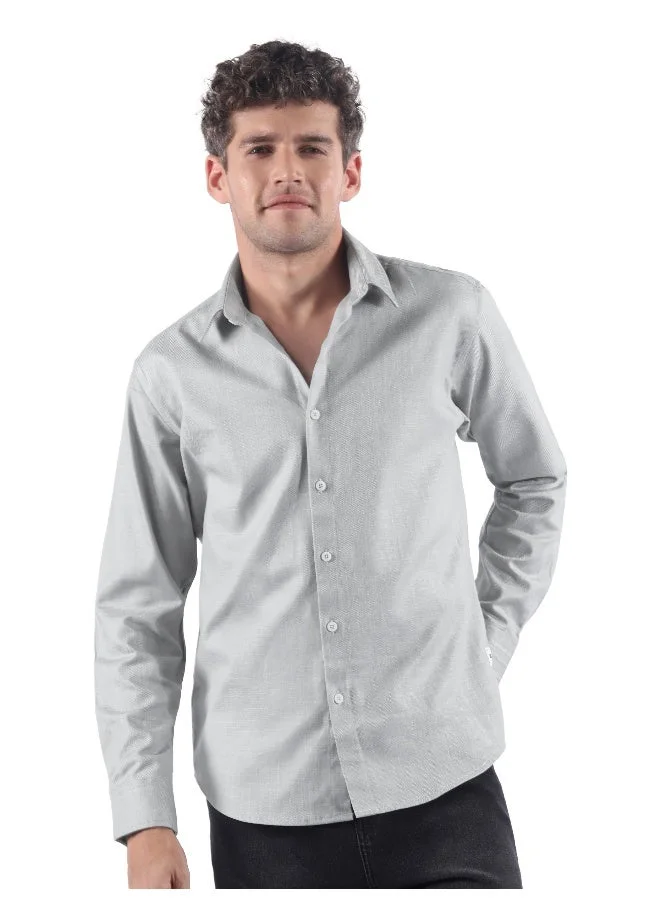Beyoung Mist Grey Textured Cotton Shirt