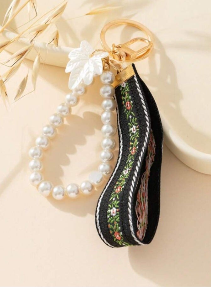 Beautiful Women Keychain with Soft Design Decorated with Pearls Elegant Accessory and Special Gift