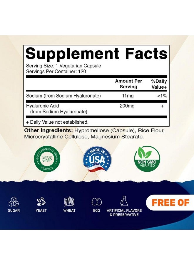 Vitamatic Hyaluronic Acid Supplements 200mg - Supports Healthy Connective Tissue and Joints - Promote Youthful Healthy Skin - 120 Capsules - Image 2