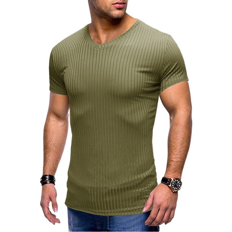 Summer New Solid Color Small V-neck and Men''s Short-sleeved and Men''s T-shirt Foreign Trade T-shirt for Men - Image 2
