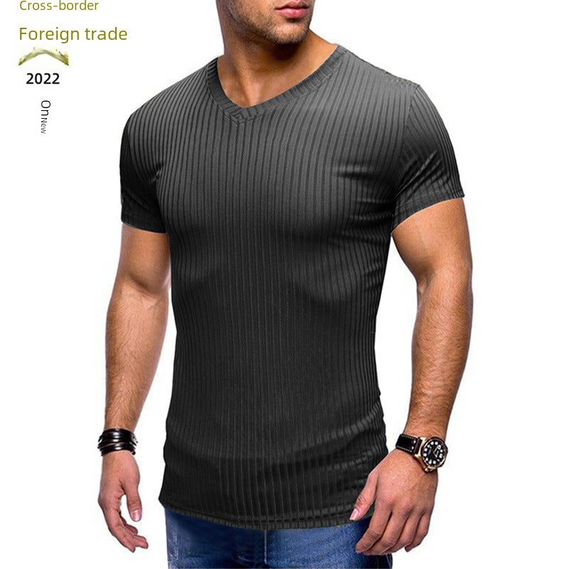 Summer New Solid Color Small V-neck and Men''s Short-sleeved and Men''s T-shirt Foreign Trade T-shirt for Men - Image 4