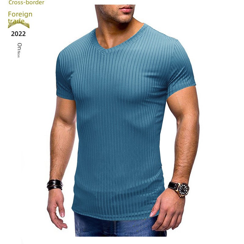 Summer New Solid Color Small V-neck and Men''s Short-sleeved and Men''s T-shirt Foreign Trade T-shirt for Men - Image 5