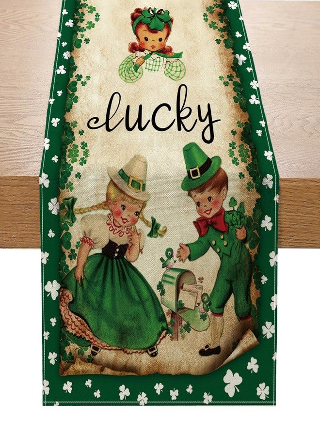 Racenaf Vintage St. Patrick's Day Table Runner St Patricks Day Decorations - Green Lucky Vintage Style Boys Girls Clover Spring Home Kitchen Dining Table Decor, St Patricks Day Party Decorations 13x72 Inch - Image 1