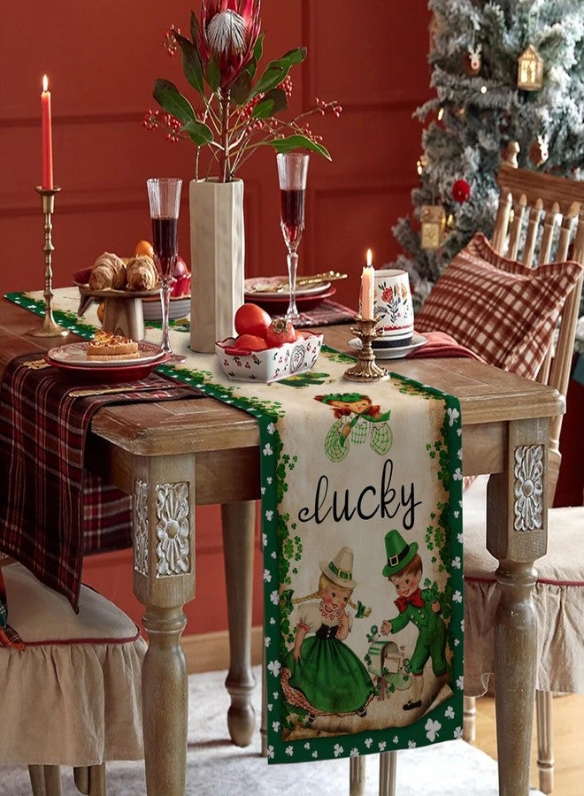 Racenaf Vintage St. Patrick's Day Table Runner St Patricks Day Decorations - Green Lucky Vintage Style Boys Girls Clover Spring Home Kitchen Dining Table Decor, St Patricks Day Party Decorations 13x72 Inch - Image 4