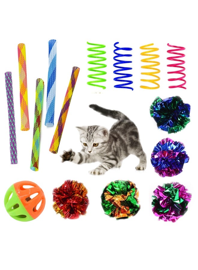 16PCS Cat Spring Toy, Toy Bell, Tube Toy Interactive Cat Toy and Cat Toy Pom Poms Balls for Kittens to Swat, Bite, Hunt - Image 1