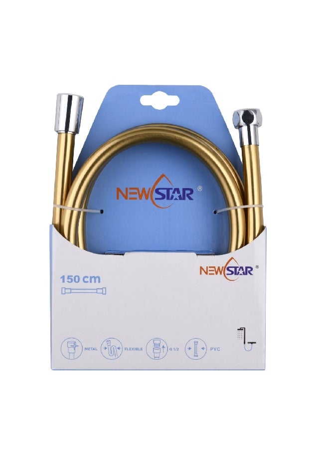 NEWSTAR خرطوم شاور مرن ومريح بتصميم PVC باللونين الذهبي والفضي 1.5 م NS-PH01 ذهبي 