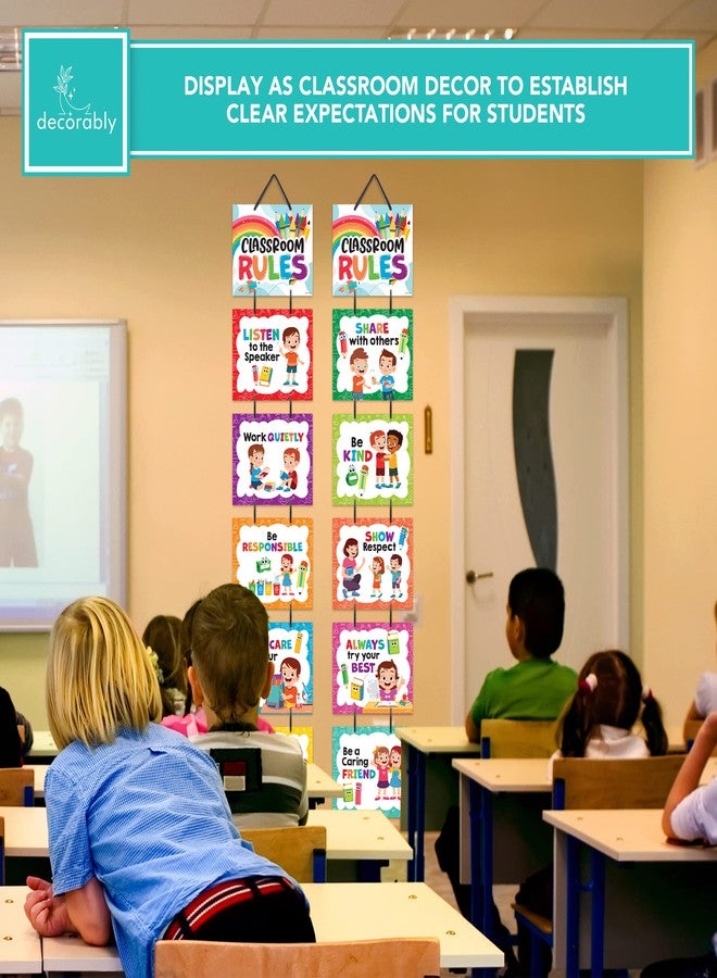 Decorably 12 Hanging Colorful Classroom Rules Poster Set with Accompanying Ribbon, 12x10in Matte-Laminated Inspirational Classroom Rules Elementary Posters - Image 5