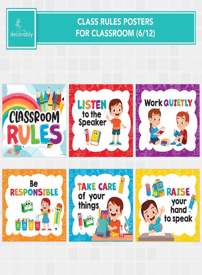 Decorably 12 Hanging Colorful Classroom Rules Poster Set with Accompanying Ribbon, 12x10in Matte-Laminated Inspirational Classroom Rules Elementary Posters - Image 3