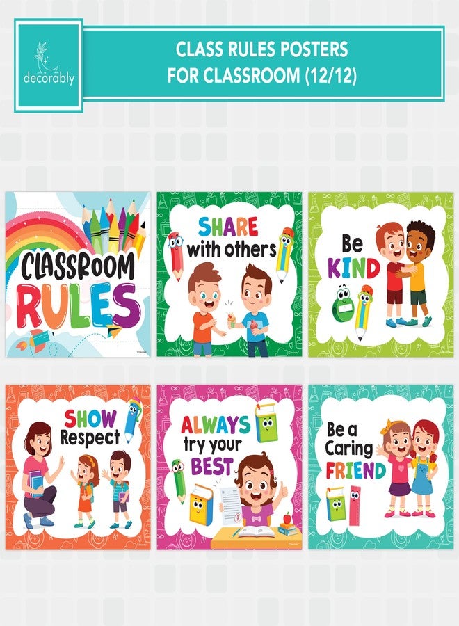 Decorably 12 Hanging Colorful Classroom Rules Poster Set with Accompanying Ribbon, 12x10in Matte-Laminated Inspirational Classroom Rules Elementary Posters - Image 4