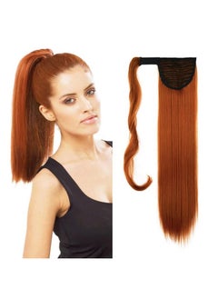 Luu Orange Red One Piece Wrap Around Ponytail Clip In Straight Pony Tial Hair Extensions 24Inch 100G Synthetic Wig Clip On Hairpiece 119 Copper Red Fire Red Ponytail Extension For Girl Lady Women