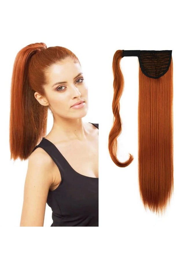 iLUU - Luu Orange Red One Piece Wrap Around Ponytail Clip In Straight Pony Tial Hair Extensions 24Inch 100G Synthetic Wig Clip On Hairpiece 119 Copper Red Fire Red Ponytail Extension For Girl Lady Women - Image 1