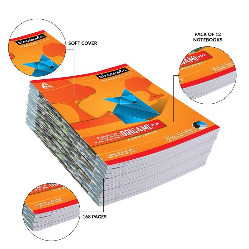 classmate Origami Notebooks - Single Line, 168 Pages, 240 mm x 180 mm - Pack Of 12 - Image 5