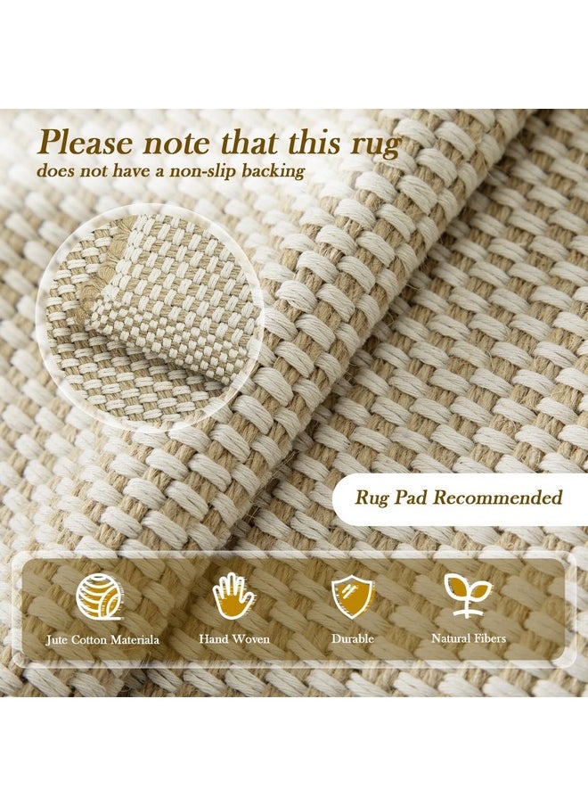 LIVEBOX - 3X5 Soft Front Door Rug Hand Woven Jute Cotton Natural Rug, Neutral Entryway Rug Indoor Area Rugs For Kitchen Bathroom Laundry Room Dining Room - Image 1