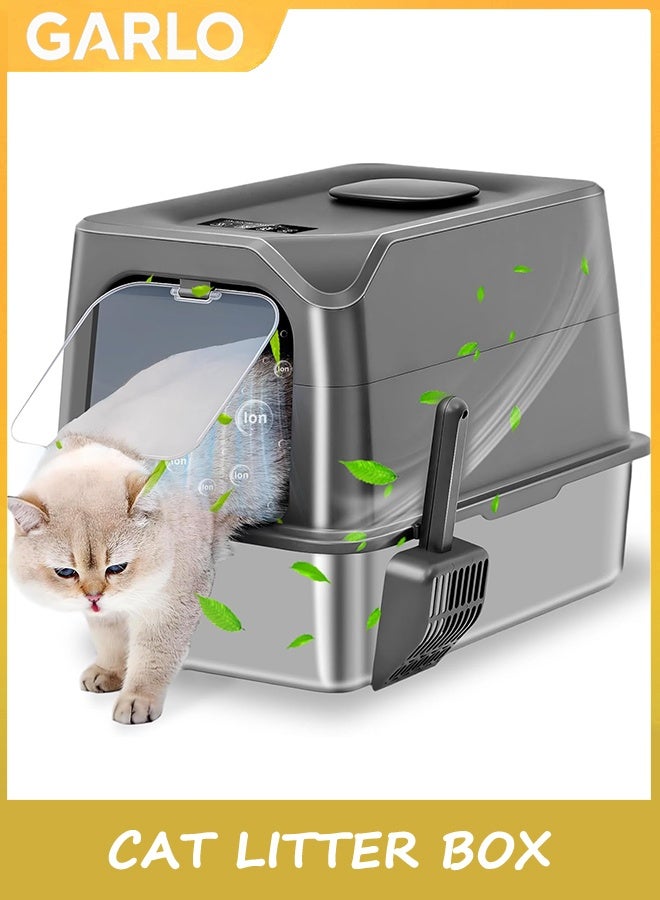 جارلو صندوق القمامة القط من الفولاذ المقاوم للصدأ مع الغطاء ، صندوق القمامة القط الكبير الإضافي مع إزالة الرائحة بالبلازما للقضاء على 99٪ من الرائحة ، صندوق القمامة القط المغلق ، صندوق القمامة المغطاة بالمعادن ، صندوق القمامة المغطاة بالمعادن - Image 1