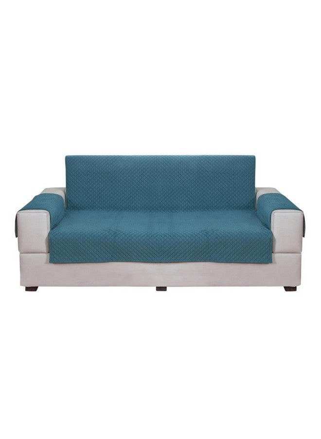 Nendle Box Pattern Quilted Single Piece Sofa Cover 3Seater Soft Velvet Universal Non-Slip Protector Covers with Attached Handle Covers for Living Room, Drawing Room (Aqua, Pack of 1) - Image 2