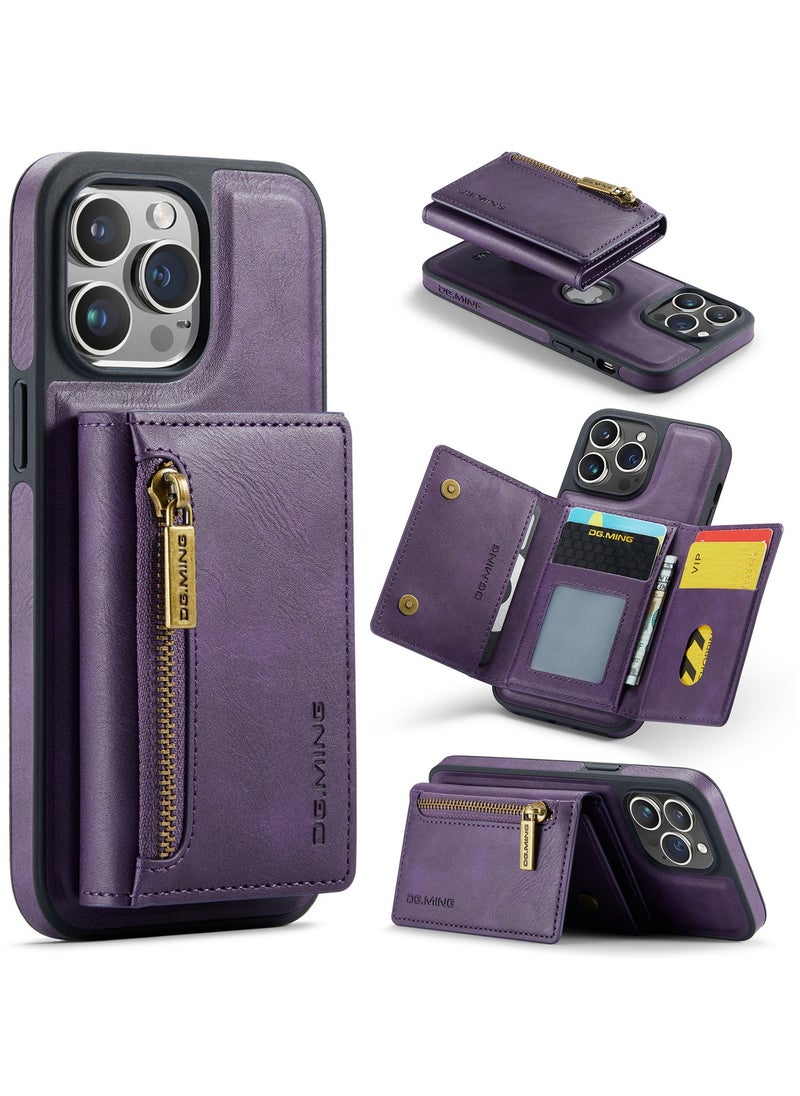 DGMING - CaseMe Wallet Case for iPhone 13 Pro DGMING Premium Leather Phone Case Back Cover Magnetic Detachable with Trifold Wallet Card Holder Pocket - Purple - Image 1